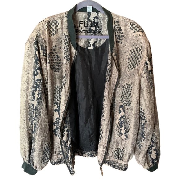 Fuda International Womens 100% Silk Bomber Jacket Animal Print Snake Size M - Picture 5 of 6